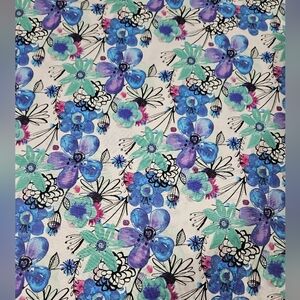 Floral Print Fabric in Blue, Purple & Mint Cotton Fabric. Priced $9 A Yard